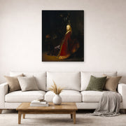 Gallery-wrapped canvas print of Rembrandt's Minerva displayed on a wall in a living room