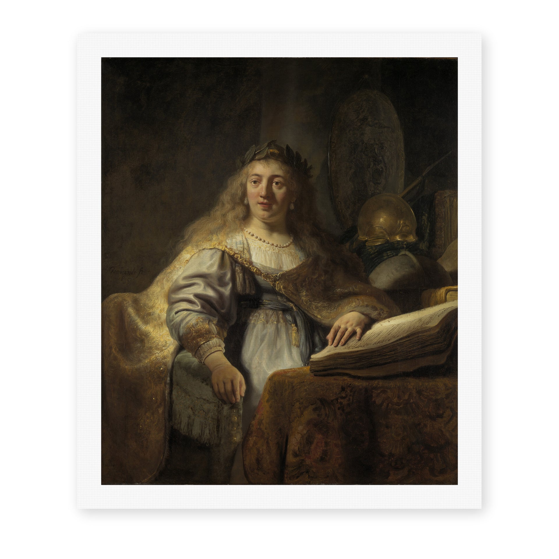 Rembrandt's 'Minerva in Her Study' painting reproduced as a rolled canvas print