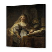 Rembrandt's 'Minerva in Her Study' painting reproduced as a gallery-wrapped canvas print