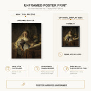 Rembrandt - Minerva in Her Study poster print size comparison and framing display infographic