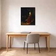 Unframed poster print of Rembrandt's Minerva displayed on a wall in an office
