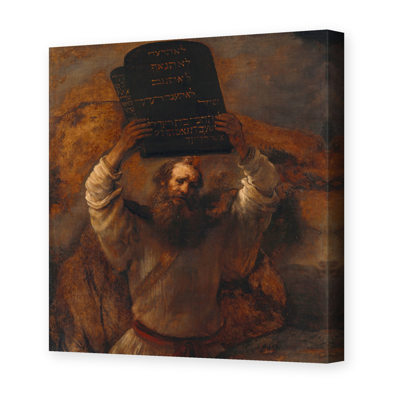 Rembrandt's 'Moses with the Ten Commandments' painting reproduced as a gallery-wrapped canvas print
