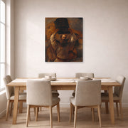 Gallery-wrapped canvas print of Rembrandt's Moses with the Ten Commandments displayed on a wall in a dining room
