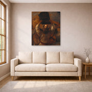 Gallery-wrapped canvas print of Rembrandt's Moses with the Ten Commandments displayed on a wall in a living room