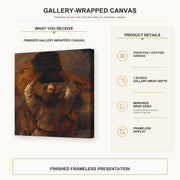 Rembrandt - Moses with the Ten Commandments gallery wrap canvas construction and hanging details infographic