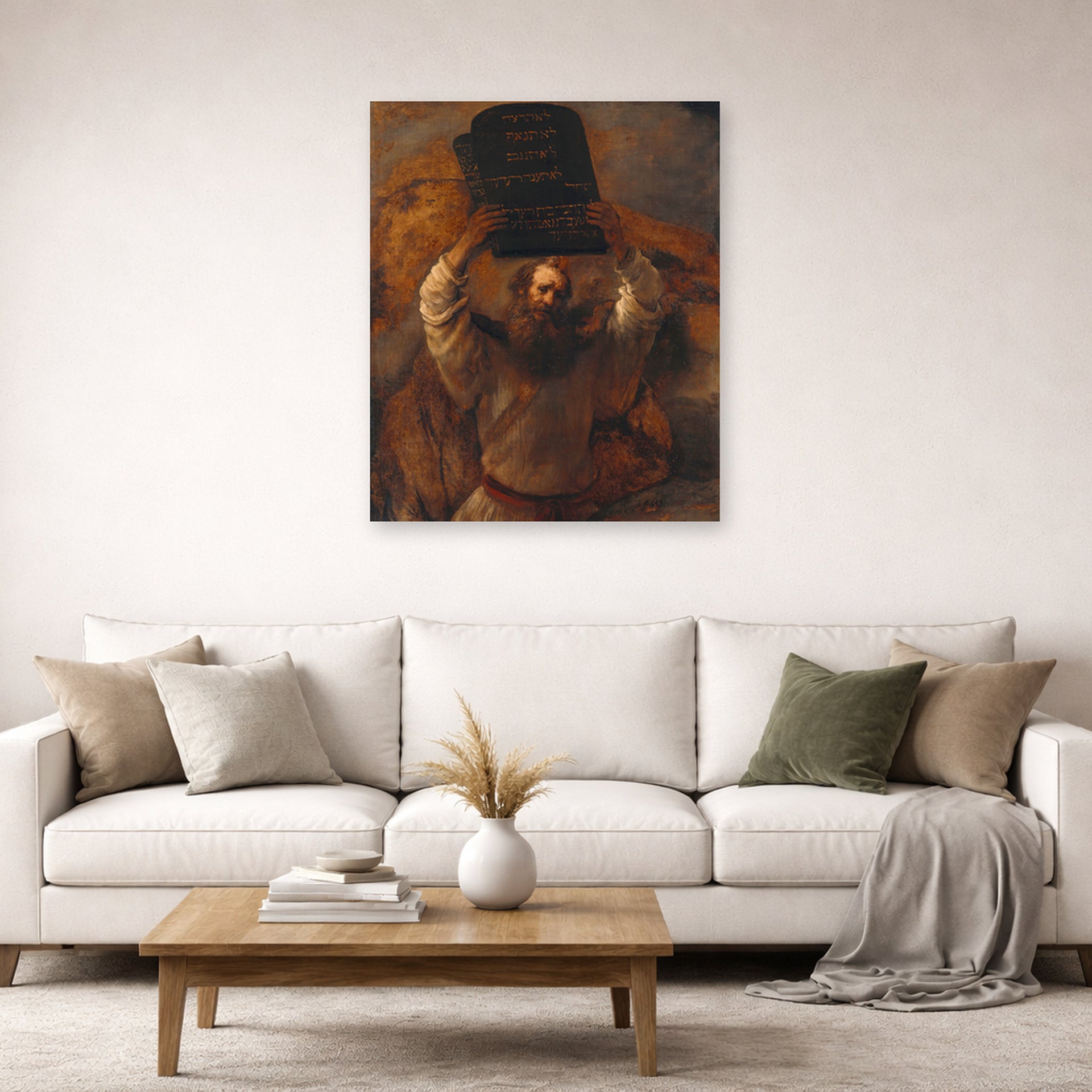 Rembrandt - Moses with the Ten Commandments - poster print lifestyle living room 2 unframed