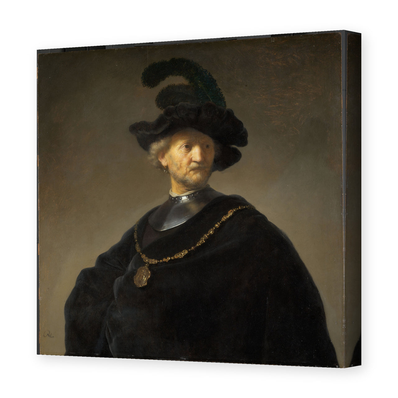 Rembrandt's 'Old Man with a Gold Chain' painting reproduced as a gallery-wrapped canvas print