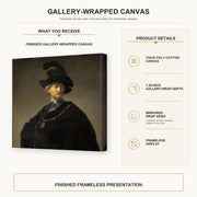 Rembrandt - Old Man with a Gold Chain gallery wrap canvas construction and hanging details infographic