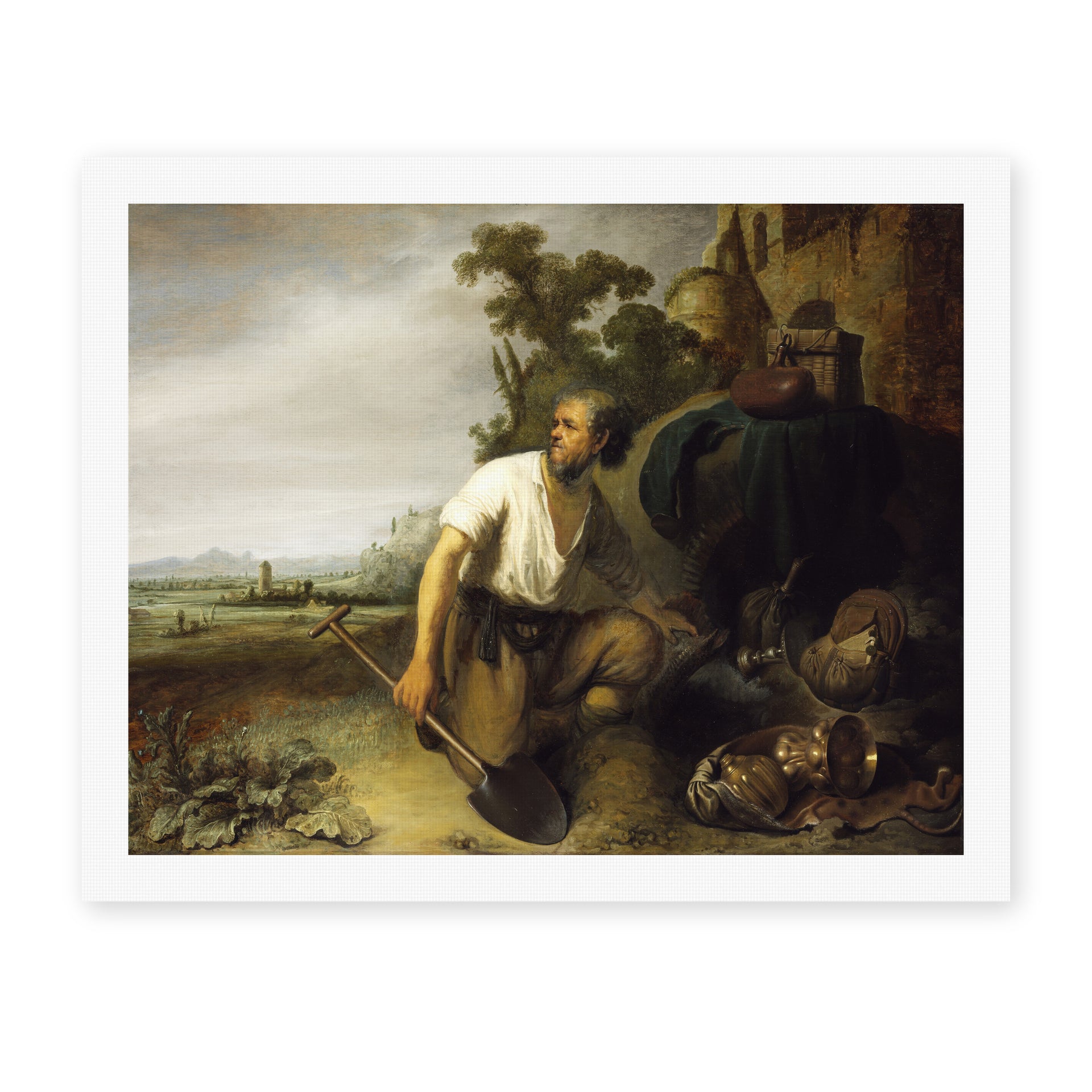 Rembrandt's 'Parable of the Hidden Treasure' painting reproduced as a rolled canvas print