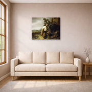 Gallery-wrapped canvas print of Rembrandt's Parable of the Hidden Treasure displayed on a wall in a living room
