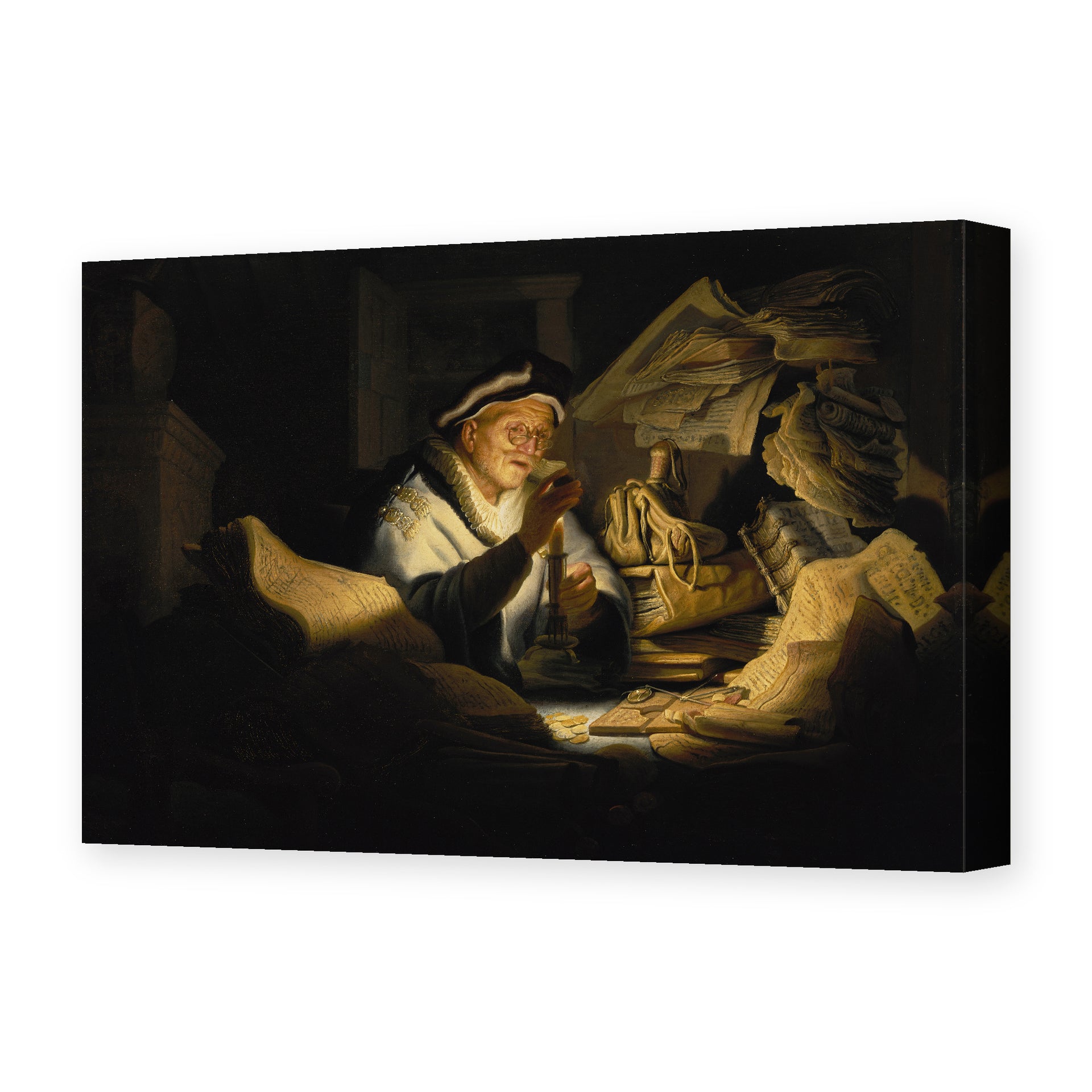 Rembrandt's 'Parable of the Rich Man' painting reproduced as a gallery-wrapped canvas print