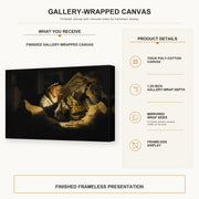 Rembrandt - Parable of the Rich Man gallery wrap canvas construction and hanging details infographic