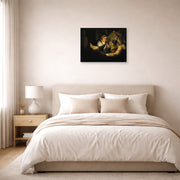 Unframed poster print of Rembrandt's Parable of the Rich Man displayed on a wall in a bedroom