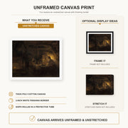 Rembrandt - Philemon and Baucis canvas print size comparison and framing display infographic