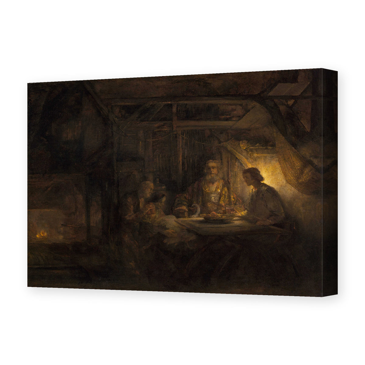 Rembrandt's 'Philemon and Baucis' painting reproduced as a gallery-wrapped canvas print