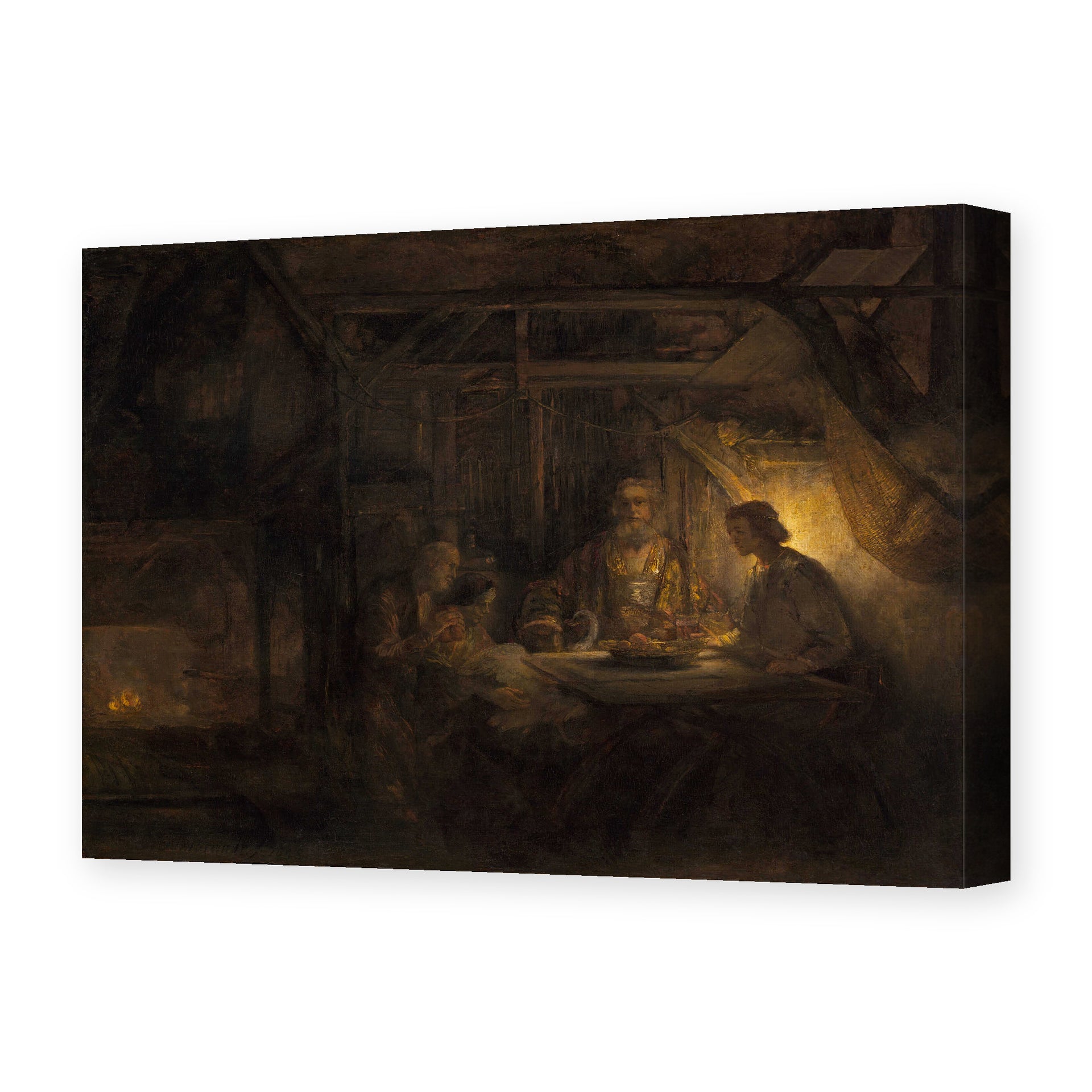 Rembrandt's 'Philemon and Baucis' painting reproduced as a gallery-wrapped canvas print