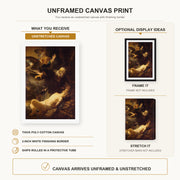 Rembrandt - Sacrifice of Isaac canvas print size comparison and framing display infographic