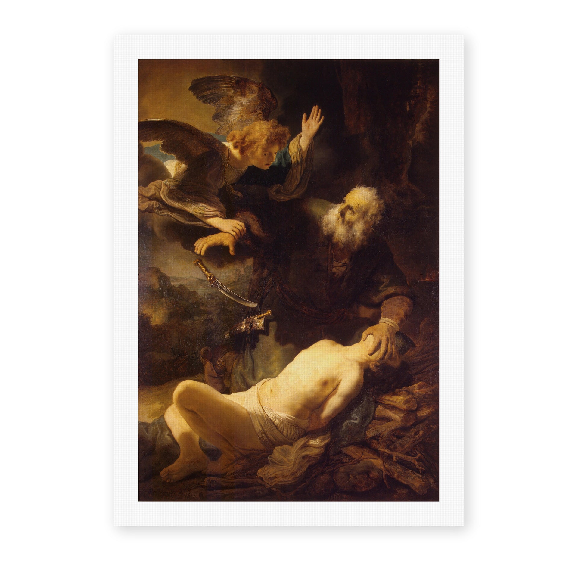 Rembrandt's 'Sacrifice of Isaac' painting reproduced as a rolled canvas print