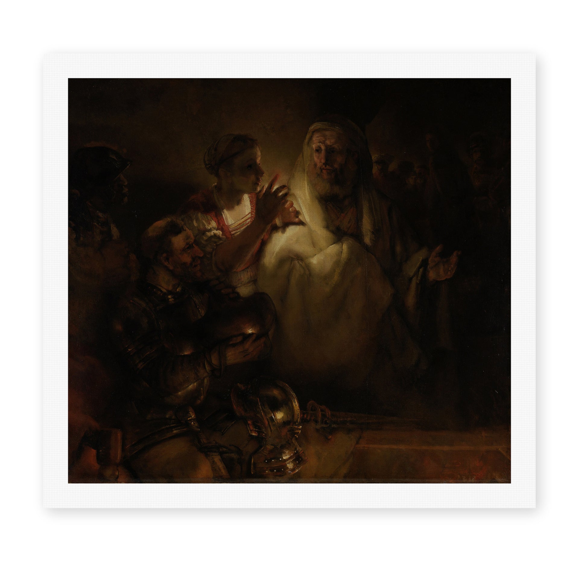 Rembrandt's 'St. Peter's Denial' painting reproduced as a rolled canvas print