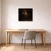 Gallery-wrapped canvas print of Rembrandt's St. Peter's Denial displayed on a wall in an office