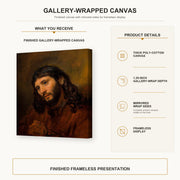 Rembrandt - Study for the Head of Young Man gallery wrap canvas construction and hanging details infographic