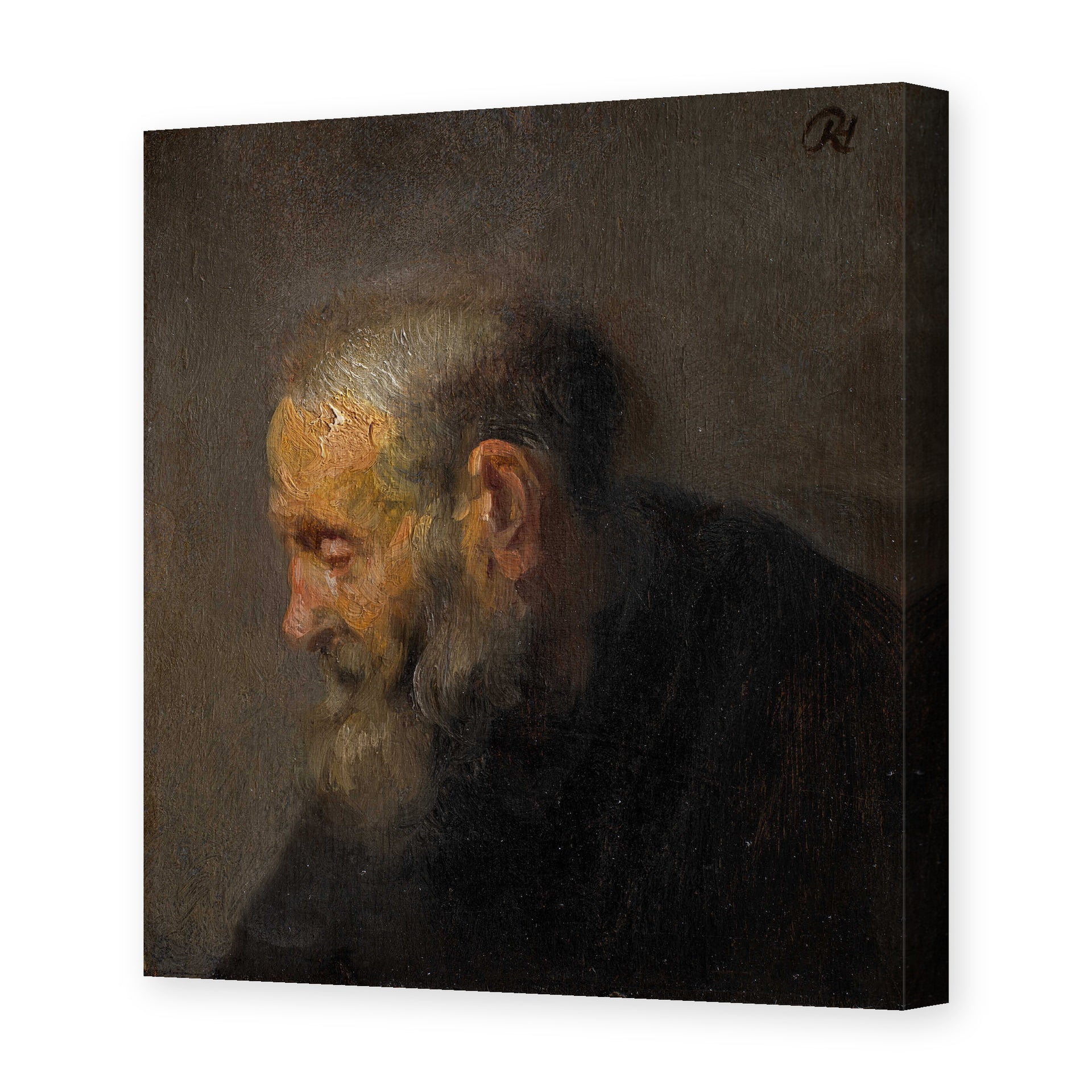 Rembrandt's 'Study of an Old Man in Profile' painting reproduced as a gallery-wrapped canvas print