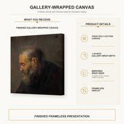 Rembrandt - Study of an Old Man in Profile gallery wrap canvas construction and hanging details infographic