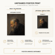 Rembrandt - Study of an Old Man in Profile poster print size comparison and framing display infographic