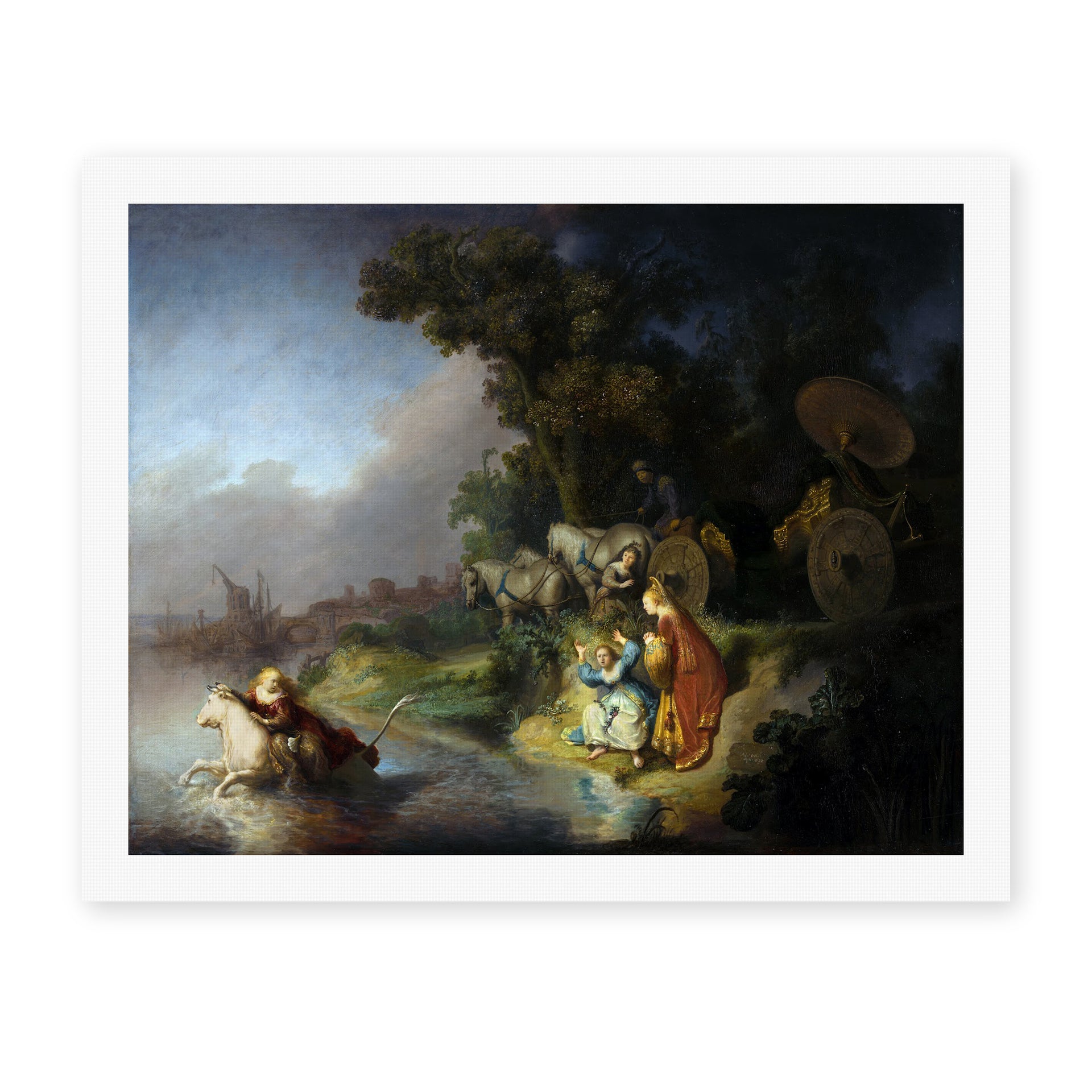 Rembrandt's 'The Abduction of Europa' painting reproduced as a rolled canvas print