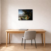 Gallery-wrapped canvas print of Rembrandt's The Abduction of Europa displayed on a wall in an office