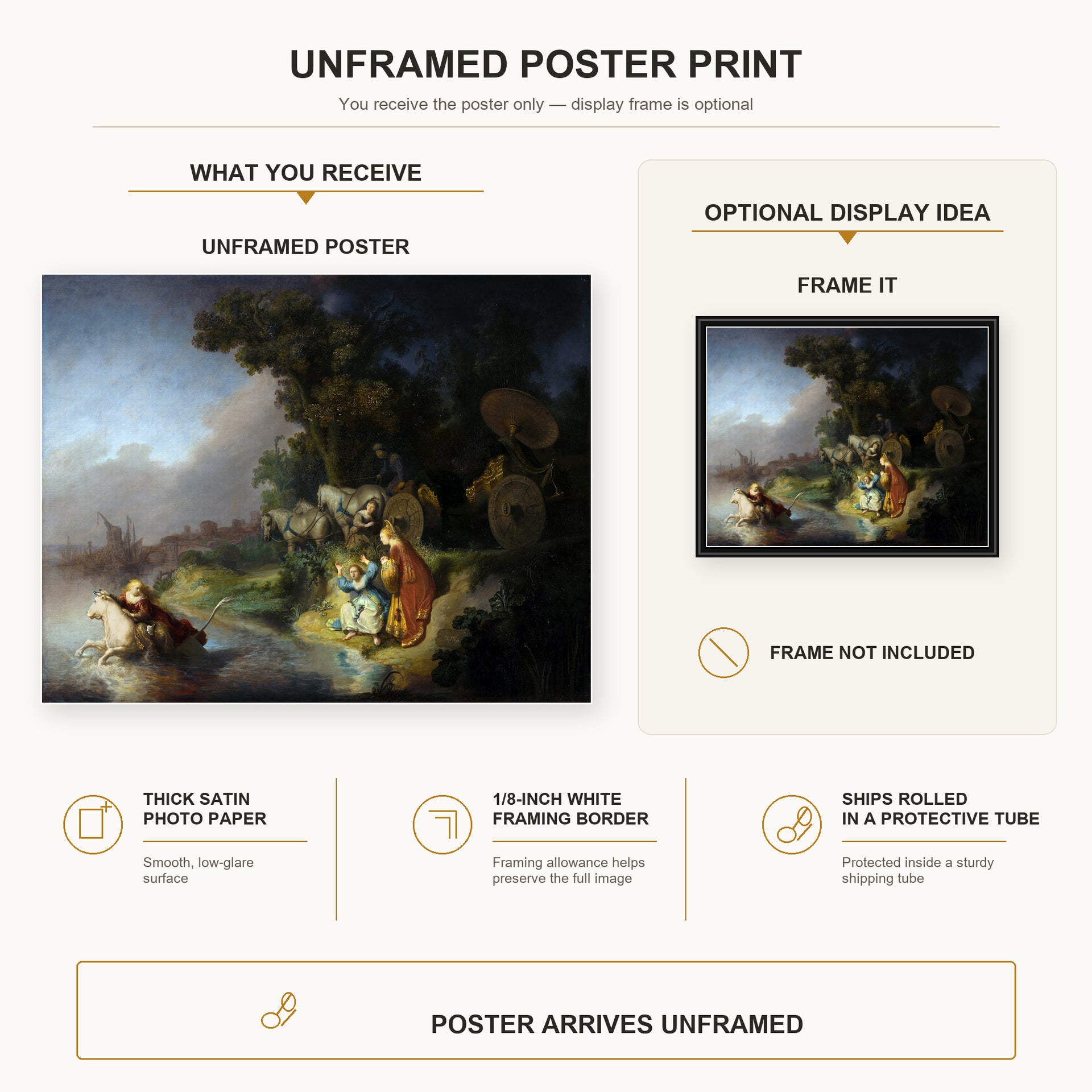 Rembrandt - The Abduction of Europa poster print size comparison and framing display infographic