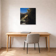 Gallery-wrapped canvas print of Rembrandt's The Abduction of Proserpina displayed on a wall in an office