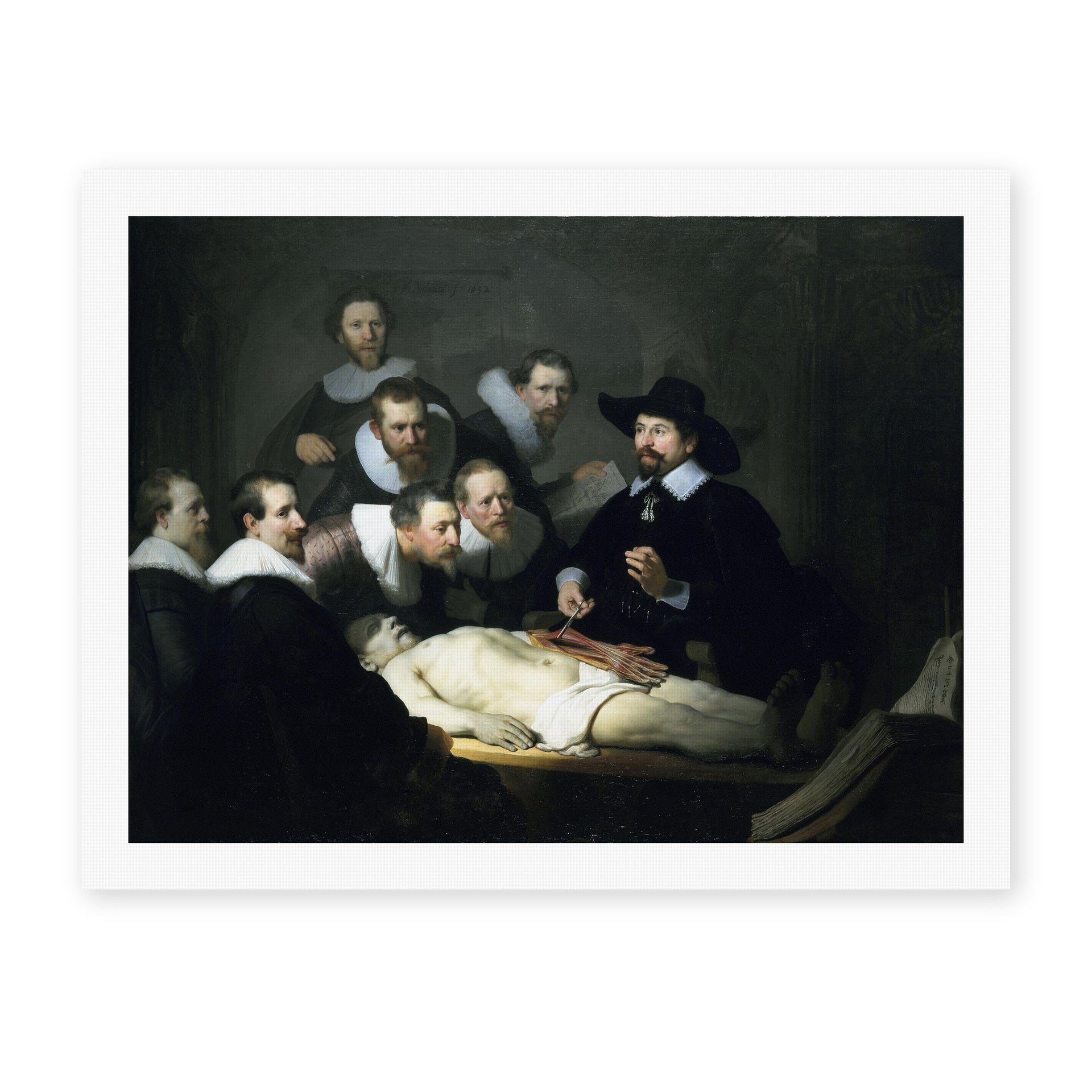 Rembrandt's 'The Anatomy Lesson of Dr. Nicolaes Tulp' painting reproduced as a rolled canvas print