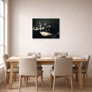 Gallery-wrapped canvas print of Rembrandt's The Anatomy Lesson of Dr. Nicolaes Tulp displayed on a wall in a dining room