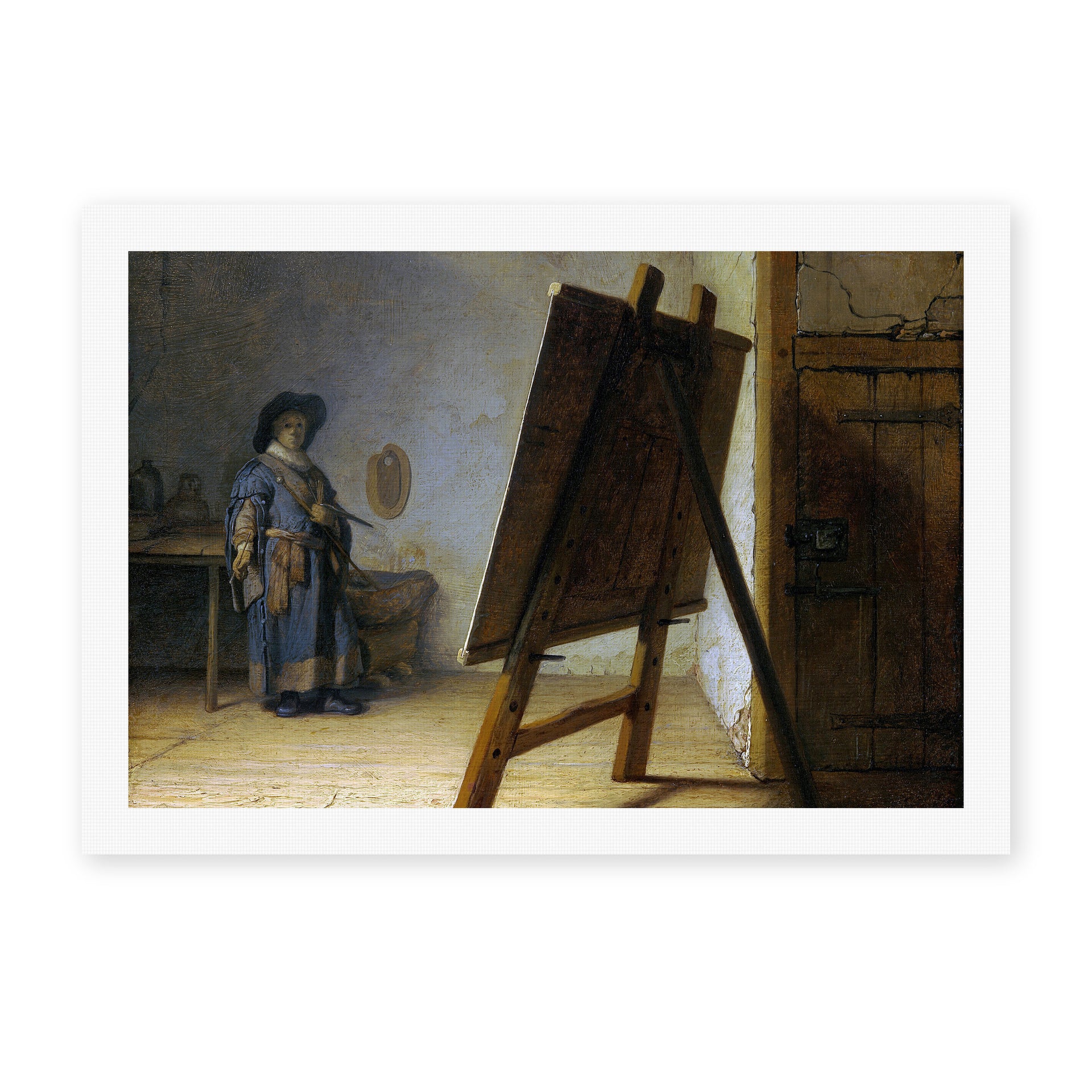 Rembrandt's 'The Artist in his Studio' painting reproduced as a rolled canvas print