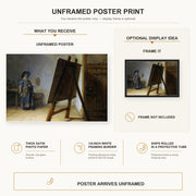 Rembrandt - The Artist in his Studio poster print size comparison and framing display infographic