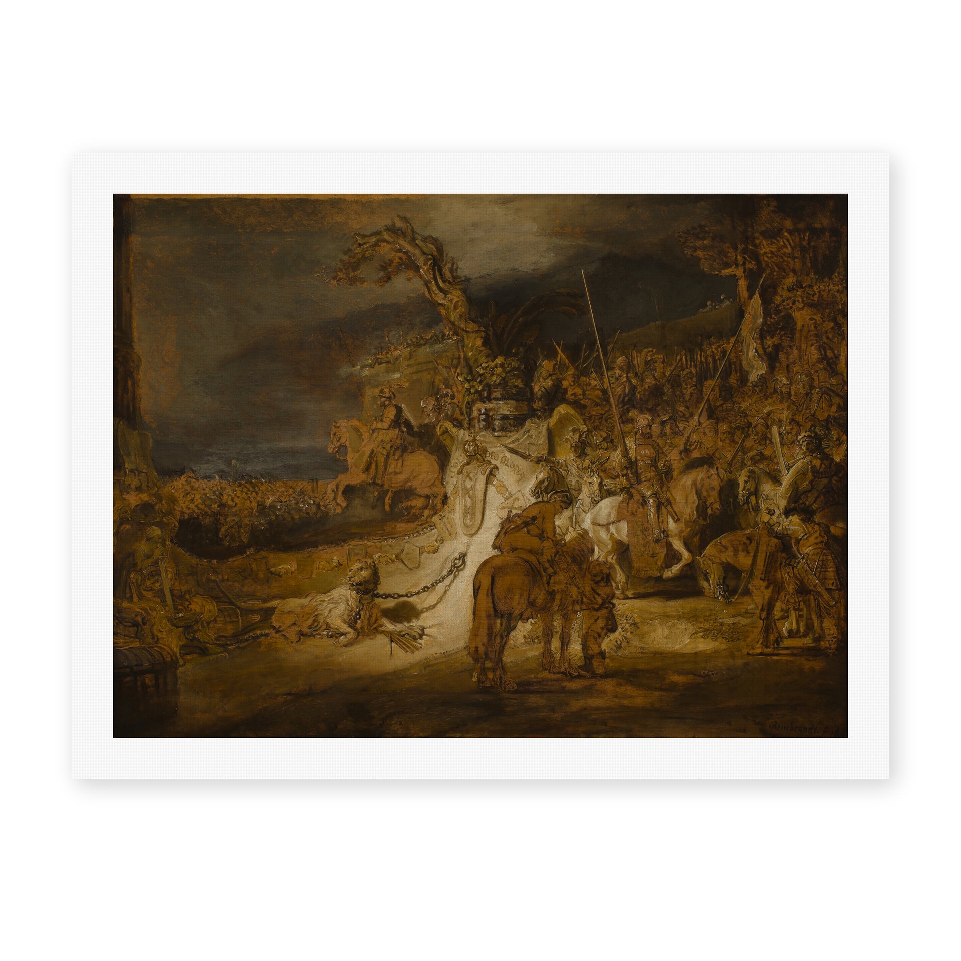 Rembrandt's 'The Concord of the State' painting reproduced as a rolled canvas print
