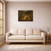 Unframed poster print of Rembrandt's The Concord of the State displayed on a wall in a living room