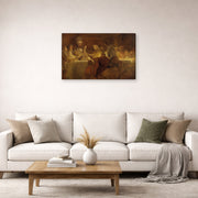 Gallery-wrapped canvas print of Rembrandt's The Conspiracy of Claudius Civilis displayed on a wall in a living room