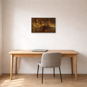 Gallery-wrapped canvas print of Rembrandt's The Conspiracy of Claudius Civilis displayed on a wall in an office