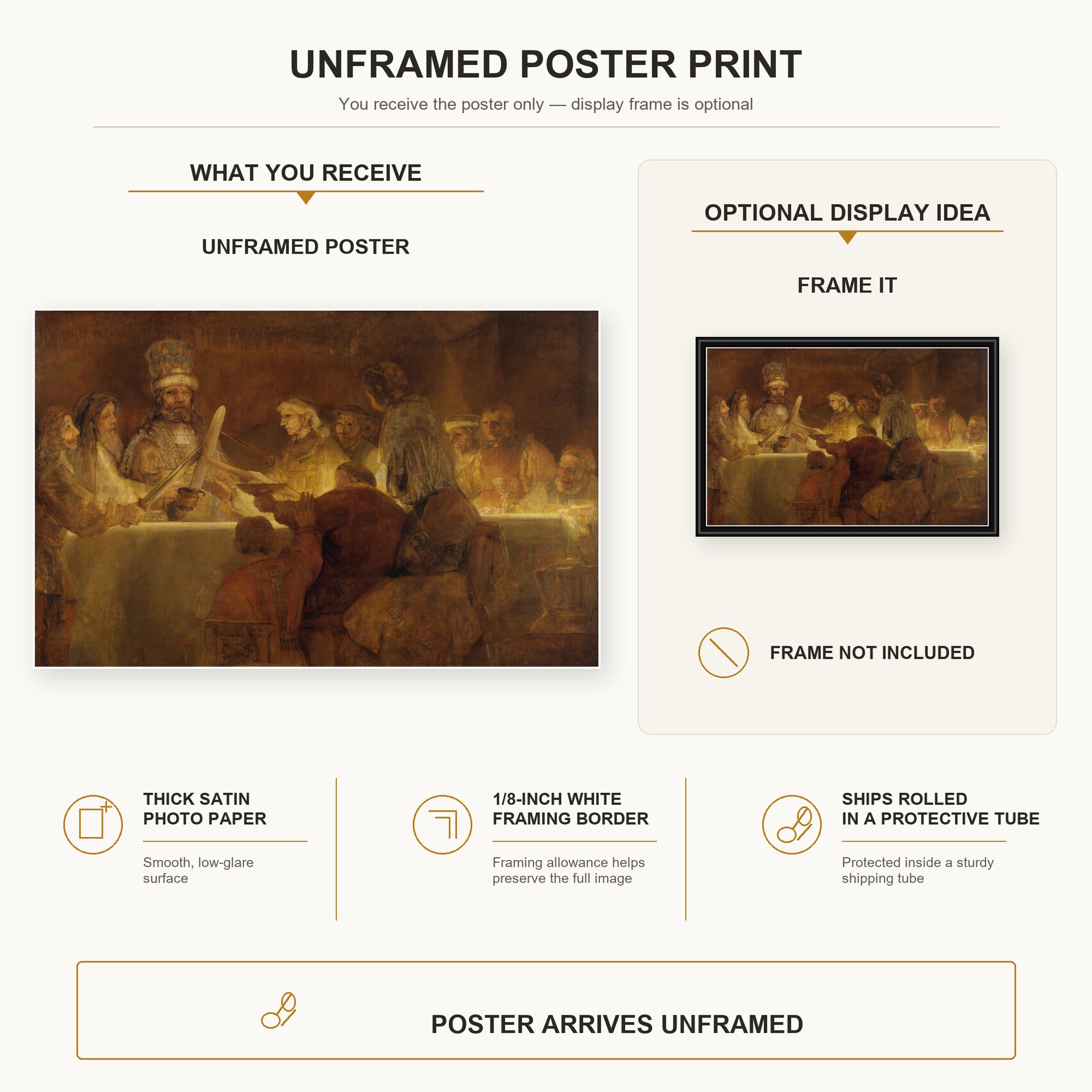 Rembrandt - The Conspiracy of Claudius Civilis poster print size comparison and framing display infographic