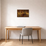 Unframed poster print of Rembrandt's The Conspiracy of Claudius displayed on a wall in an office