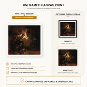 Rembrandt - The Denial of Saint Peter canvas print size comparison and framing display infographic