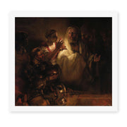 Rembrandt's 'The Denial of Saint Peter' painting reproduced as a rolled canvas print