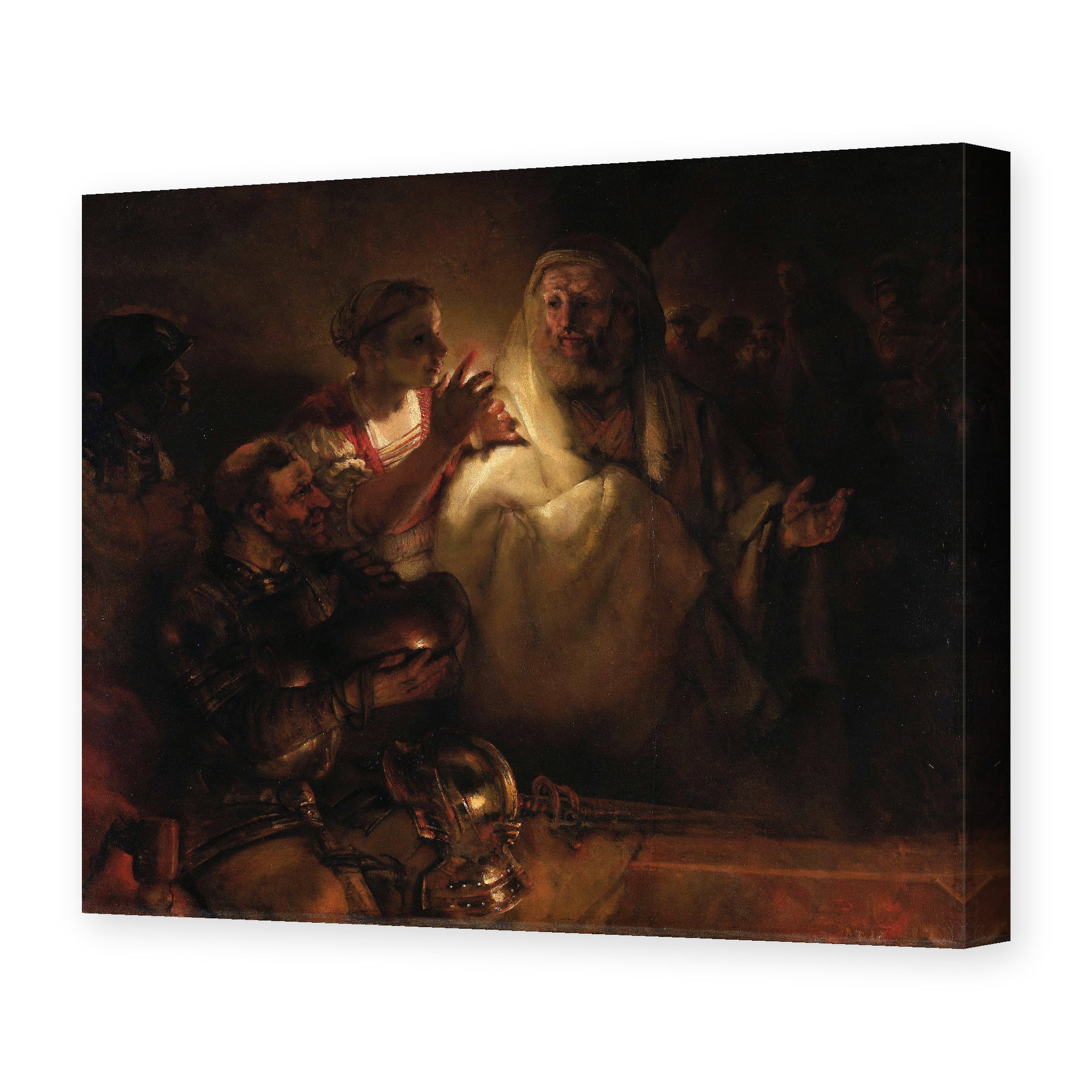 Rembrandt's 'The Denial of Saint Peter' painting reproduced as a gallery-wrapped canvas print