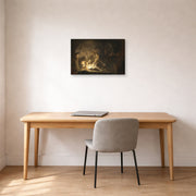 Gallery-wrapped canvas print of Rembrandt's The Entombment displayed on a wall in an office