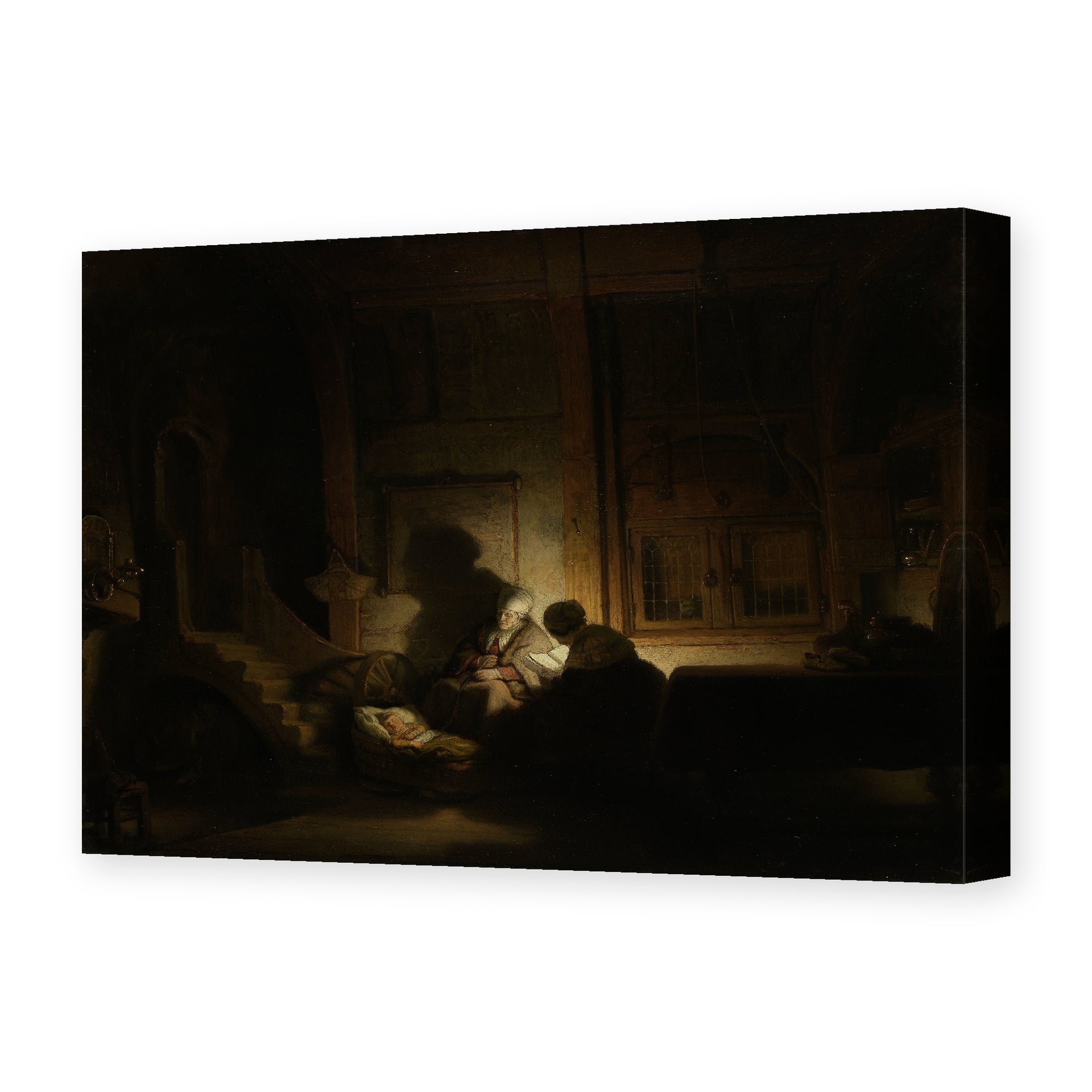 Rembrandt's 'The Holy Family by Night' painting reproduced as a gallery-wrapped canvas print