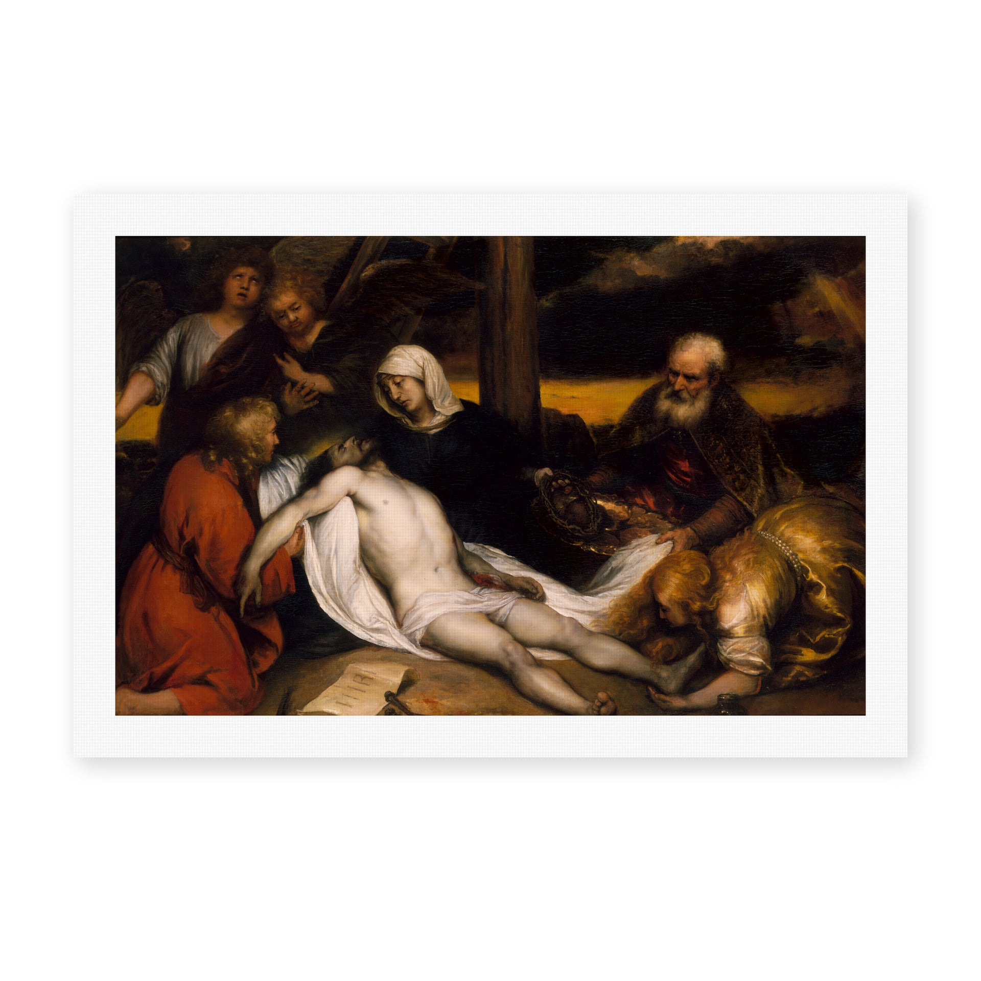 Rembrandt's 'The Lamentation of Christ and Samson and Delilah' painting reproduced as a rolled canvas print