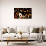 Gallery-wrapped canvas print of Rembrandt's The Lamentation of Christ and Samson and Delilah displayed on a wall in a living room