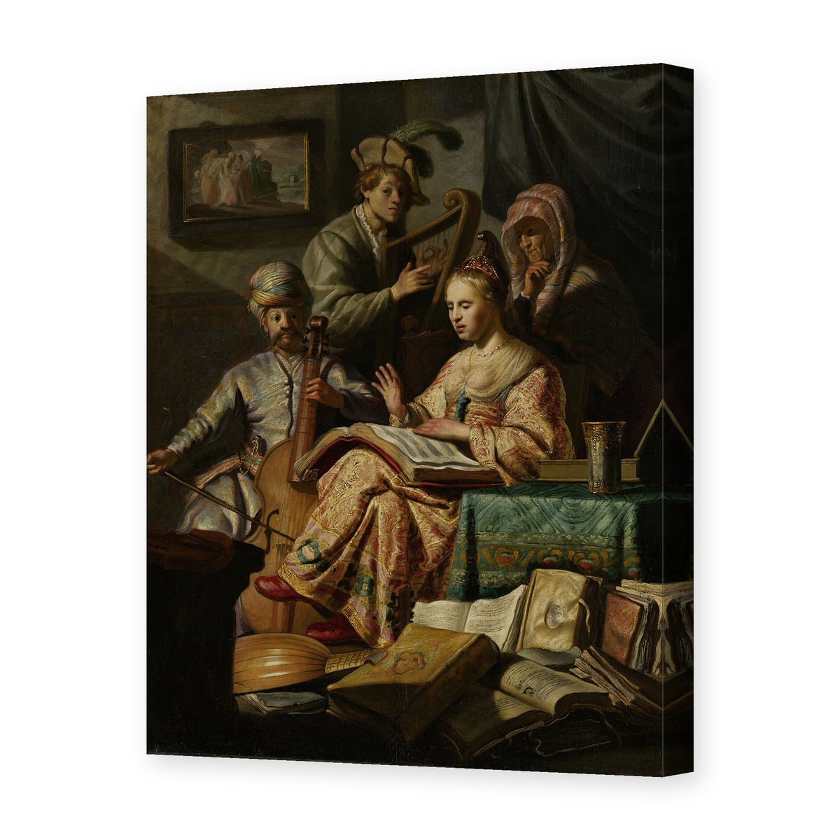 Rembrandt's 'The Music Party' painting reproduced as a gallery-wrapped canvas print
